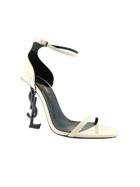 SAINT LAURENT Latte Patent Leather Signature YSL Heel Pump Ankle Strap Sandal 39